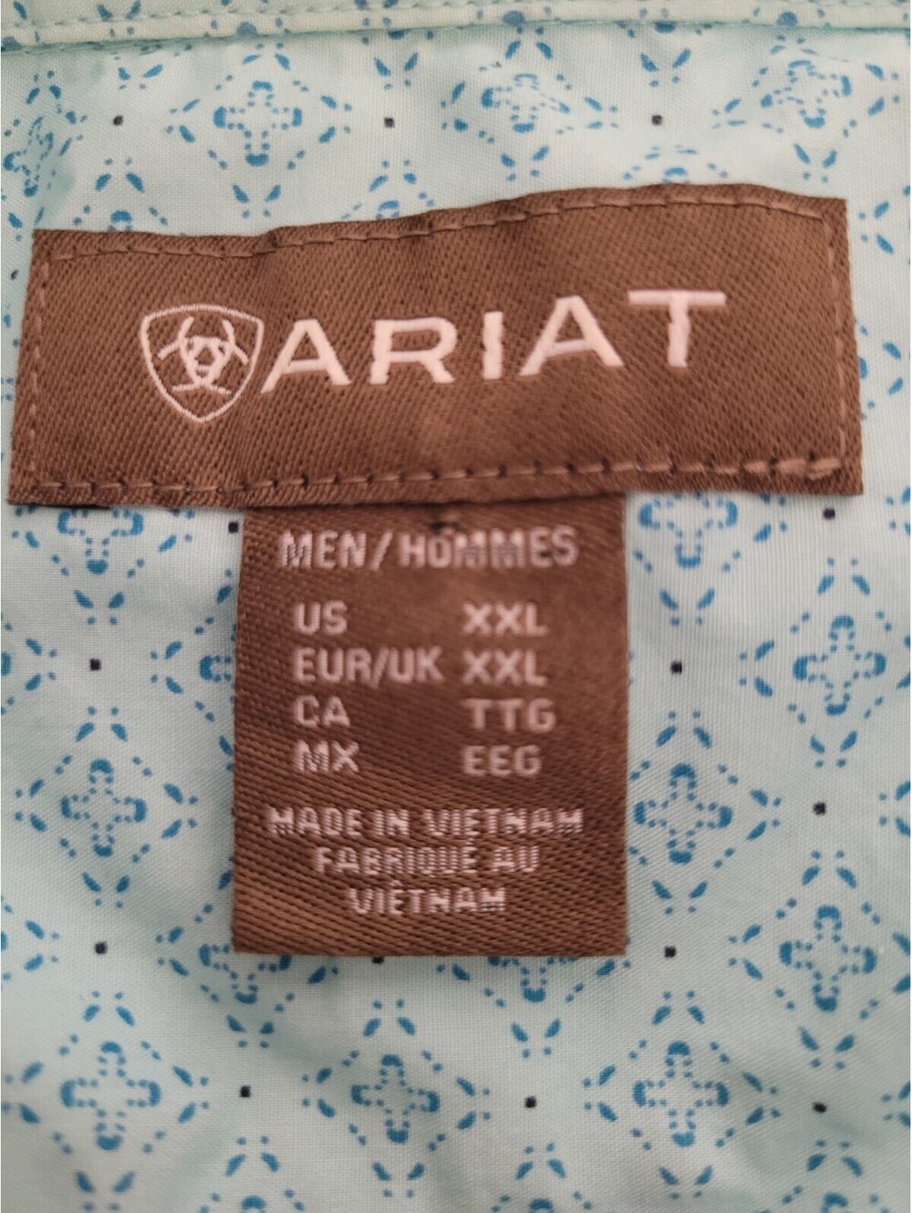 Ariat Western Medallion Geometric Short Sleeve Button Down Shirt Teal XXL Rodeo - Picture 8 of 9